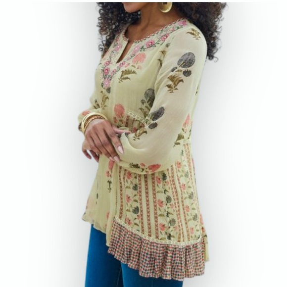 Soft Surroundings boho cottage peasant Serenata Tunic floral beaded EUC size M - Picture 3 of 13